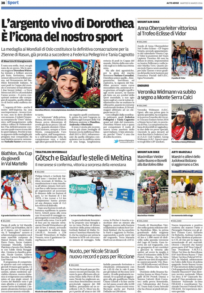 Quotidiano Alto Adige 08.03.2016 pag. 38