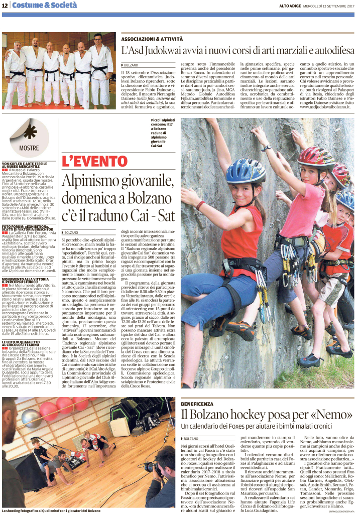 A.S.D. Judokwai Bolzano   Quotidiano Alto Adige 13.09.2017   pag. 12