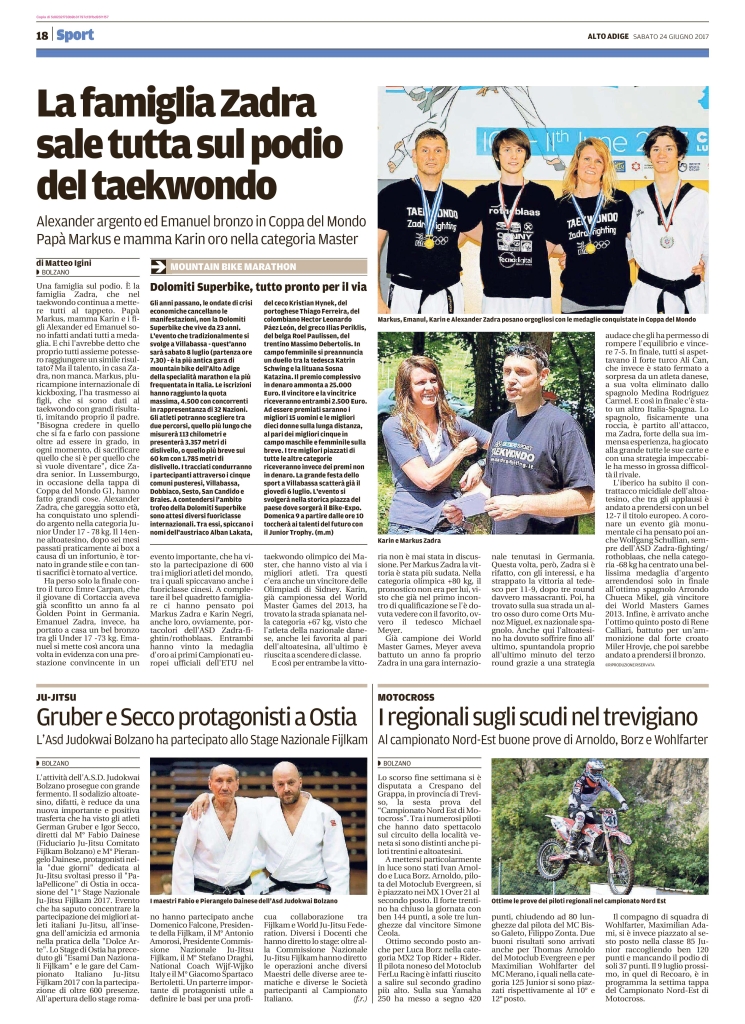 Quotidiano Alto Adige 24.06.2017 pag. 18