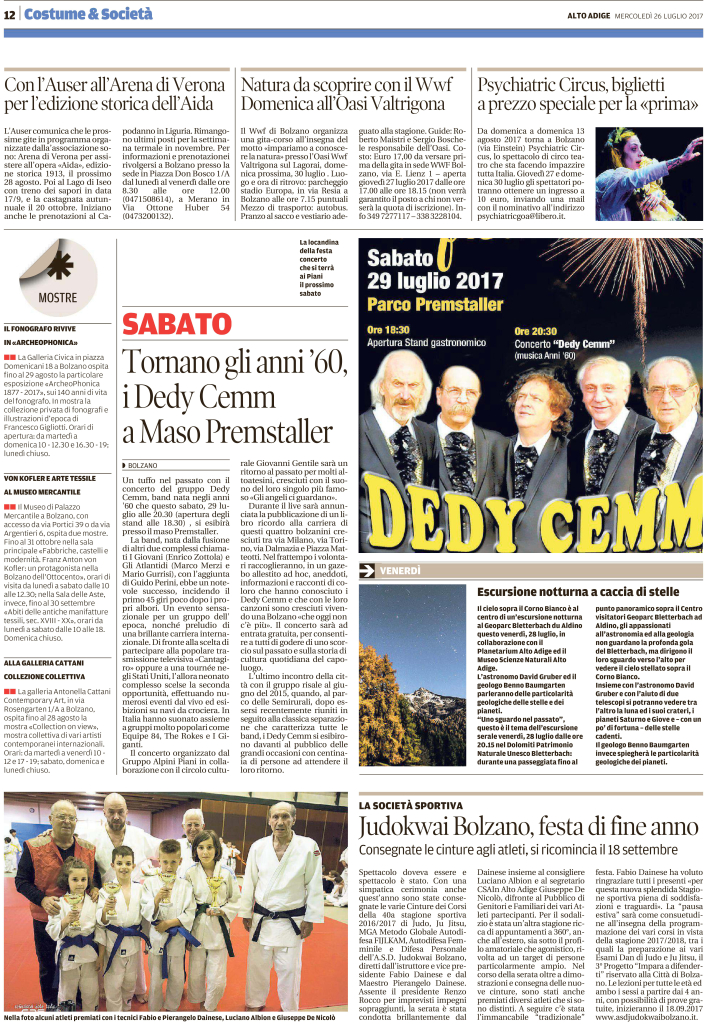 Quotidiano Alto Adige 26.07.2017 pag. 12